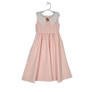 Vintage 90s Jo Lene Dress 7 Peach Gingham Peter Pan Collar Flower Rosette Tie